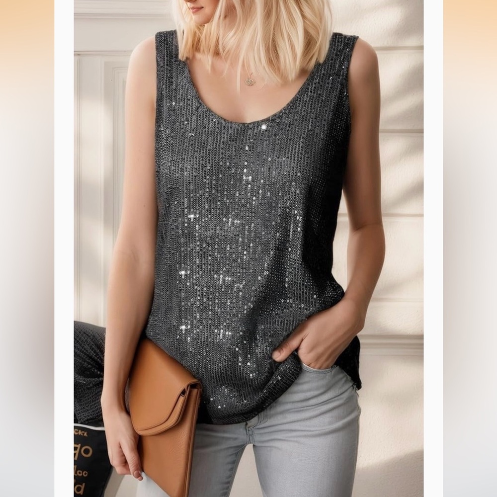 Express Sequin Tank Top. Women’s Sz.-M Charcoal Gray | Y2K | Shimmer | EUC